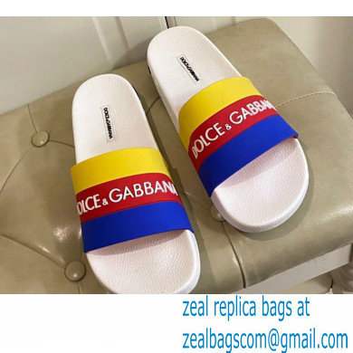 Dolce & Gabbana Striped Rubber Sliders Yellow/Red/Blue 2021 - Click Image to Close